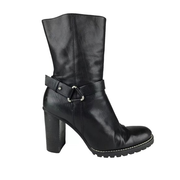 Enzo Angiolini Womens Black Leather Block Heel Mid Calf Booties Size US 6 M - Picture 1 of 11